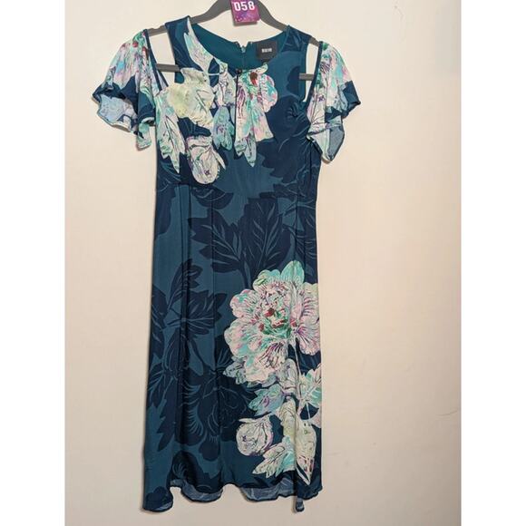 Maeve Dresses & Skirts - Maeve Anthropologie Floral Flutter Sleeve Midi Dress Size 4 Blue Teal Viscose
